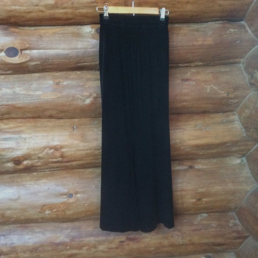 Vintage Black Velvet High Waist Boho Glam Wide Flared Leg Festive Pants Small